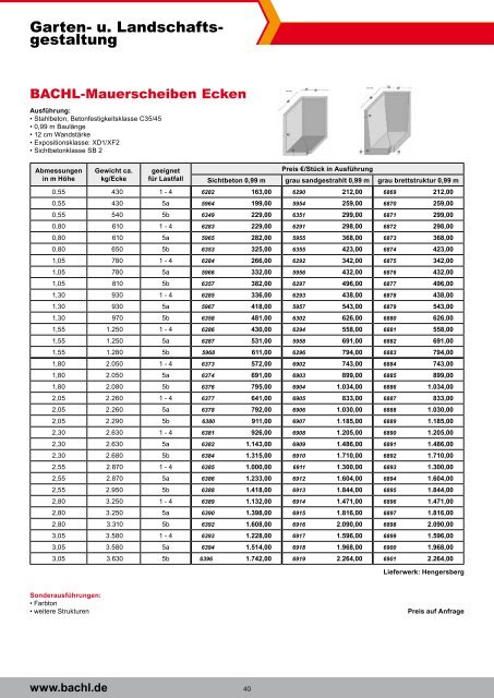 Baustoff Preisliste - Karl Bachl GmbH & Co KG