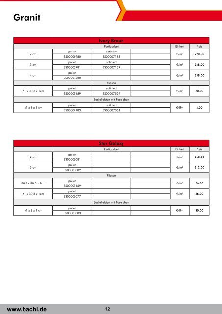 Preisliste Naturstein 2013 - Karl Bachl GmbH & Co KG