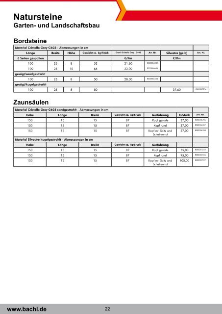 Preisliste Naturstein 2013 - Karl Bachl GmbH & Co KG