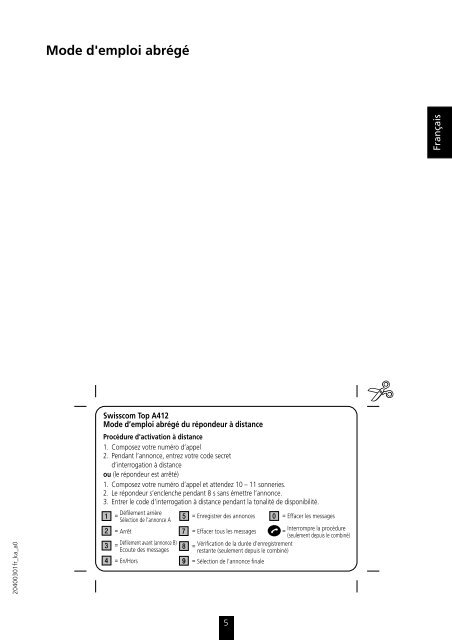 Top A312/ Top A412 Kurzbedienungsanleitung Mode d'emploi ...