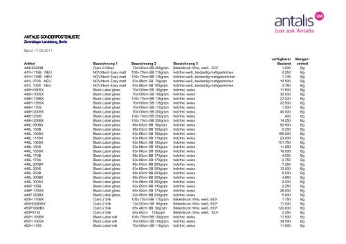 ANTALIS SONDERPOSTENLISTE