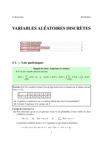 VARIABLES ALÉATOIRES DISCRÈTES