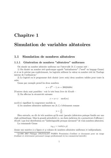 Chapitre 1 Simulation de variables aléatoires