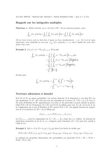 Rappels sur les intégrales multiples Vecteurs aléatoires ... - Ceremade