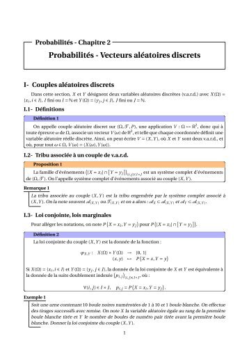 Probabilités - Vecteurs aléatoires discrets