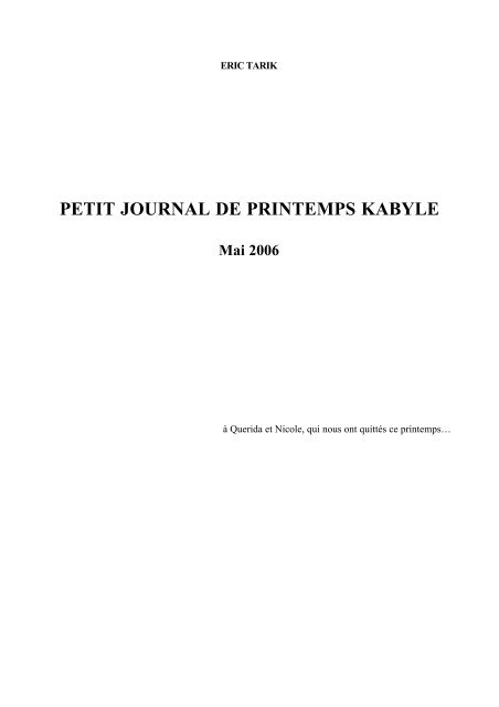 PETIT JOURNAL DE PRINTEMPS KABYLE Mai 2006