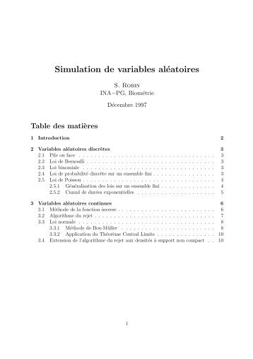 Simulation de variables aléatoires, S. Robin (1997) - AgroParisTech