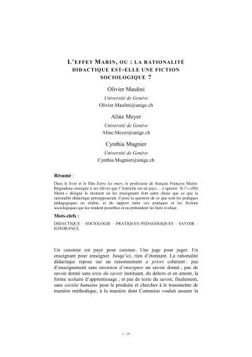 Texte intégral de la contribution d'Olivier Maulini, d'Aline Meyer et de ...