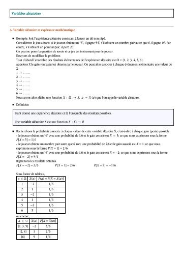 Notes de cours sur les variables aléatoires