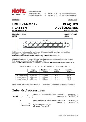 hohlkammer- plaques platten alvéolaires - Notz Plastics AG