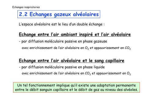 2.2 Echanges gazeux alvéolaires