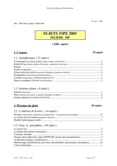 sujets tipe 2003 filiere mp - Scei