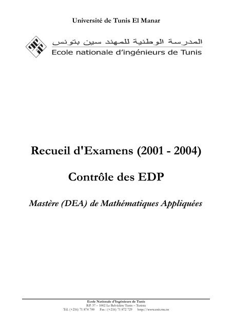 Recueil d'Examens (2001 - 2004) Contrôle des EDP - lamsin