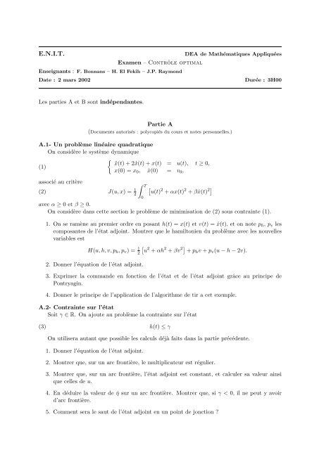 Recueil d'Examens (2001 - 2004) Contrôle des EDP - lamsin