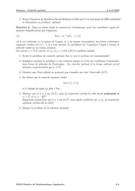 Recueil d'Examens (2001 - 2004) Contrôle des EDP - lamsin