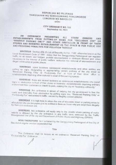 City Ordinance No. 559 - Bacolod City