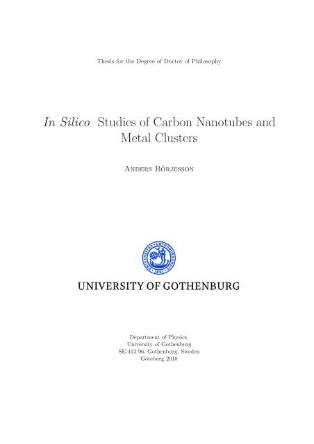 In Silico Studies Of Carbon Nanotubes And Metal Clusters Gupea