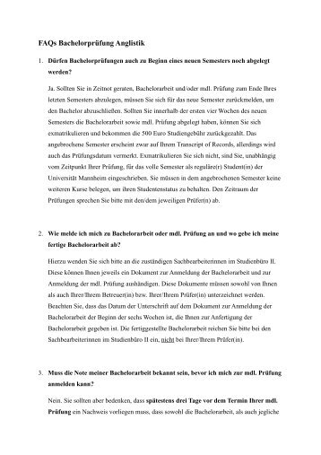FAQs Bachelorprüfung Bakuwi Anglistik - Universität Mannheim
