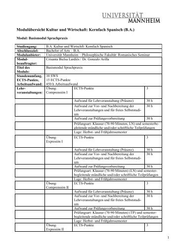 Modulbeschreibungen Spanisch für die PO 2012 - Bachelor Kultur ...