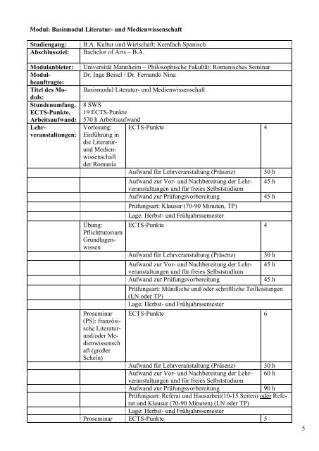 Modulbeschreibungen Spanisch für die PO 2012 - Bachelor Kultur ...