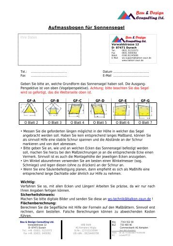 Aufmassbogen für Sonnensegel - Balkon-Zaun.de