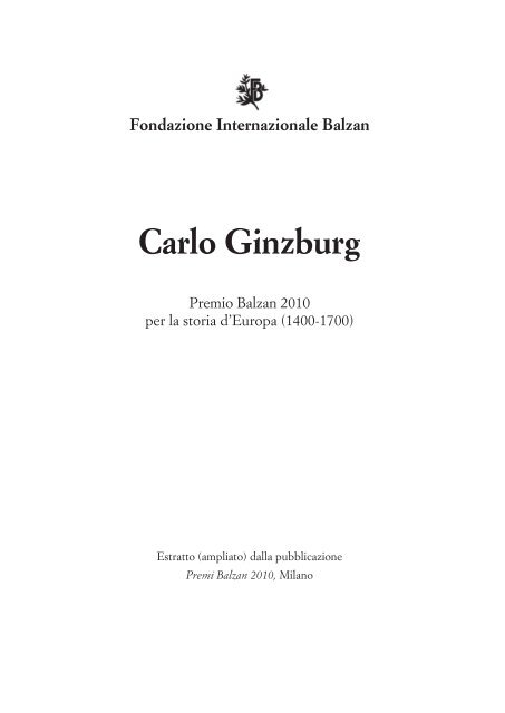 Carlo Ginzburg - Fondazione Internazionale Premio Balzan