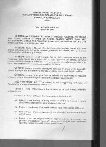 City Ordinance No. 531 - Bacolod City