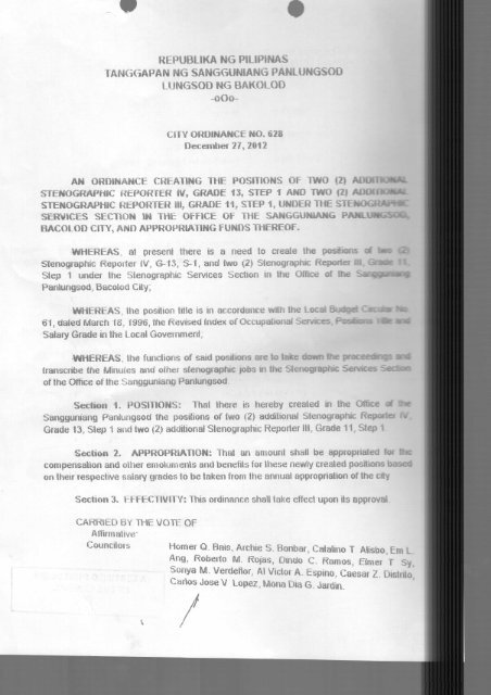 City Ordinance No. 628 - Bacolod City