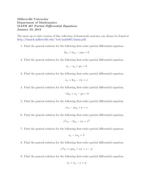 Math 467 Partial Differential Equations Exercises Millersville