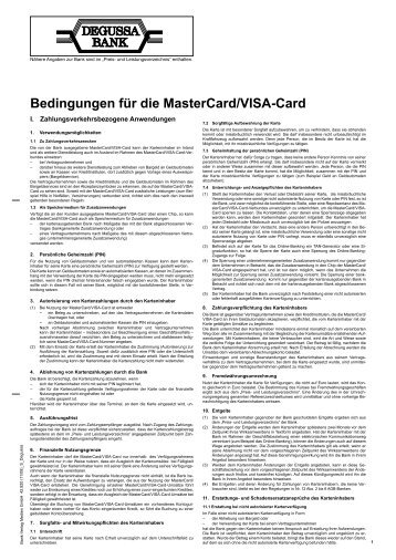Bedingungen für die MasterCard/VISA-Card - bei der Degussa Bank
