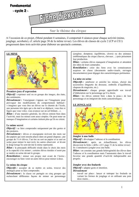 Sur le thème du cirque - Fiche d'exercices (PDF – 216 ko)