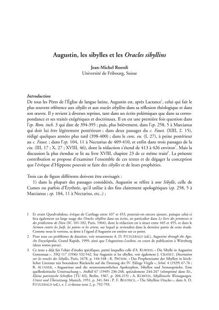 Augustin, les sibylles et les Oracles sibyllins