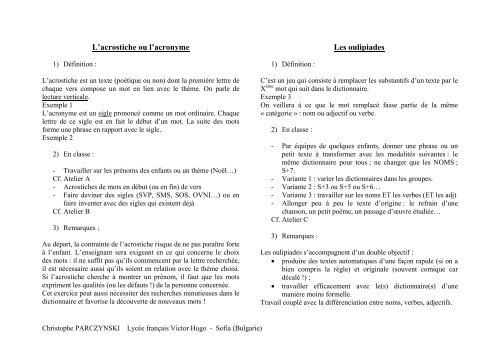 L Acrostiche Ou L Acronyme Les Oulipiades Lycee Chateaubriand