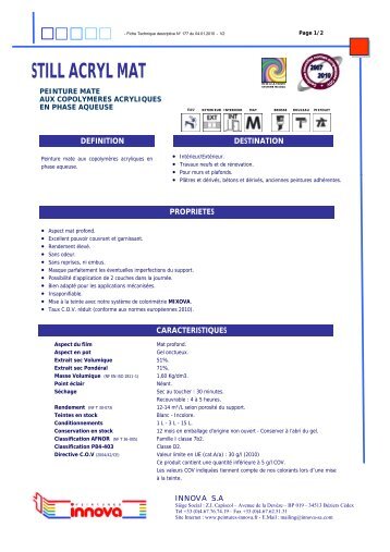 STILL ACRYL MAT - Peintures Innova