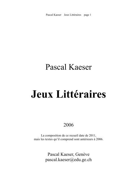 Version intégrale en fichier pdf - Pascal Kaeser