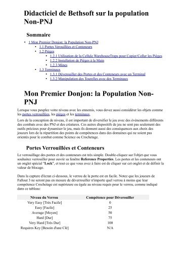 Didacticiel de Bethsoft sur la population Non-PNJ Mon Premier ...