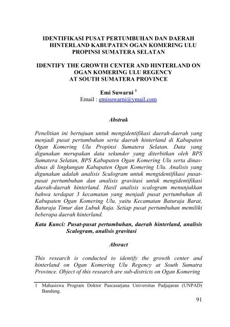 Identifikasi Pusat Pertumbuhan Dan Daerah Bappeda Aceh