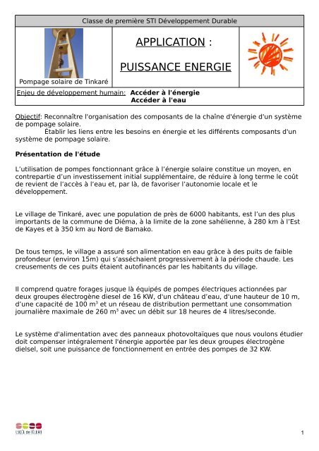 Application 4 Pompage Solaire Lycée De Lelorn De Landerneau