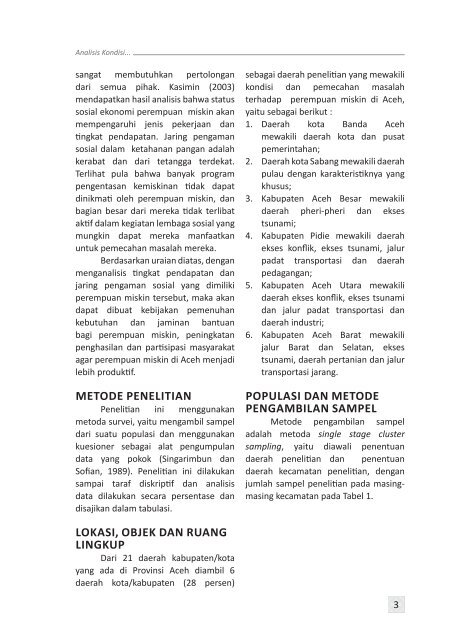 Analisis Kondisi Sosial Ekonomi dan Jaring ... - BAPPEDA Aceh