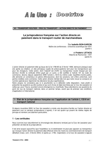 La jurisprudence française sur l'action directe en paiement ... - Idit