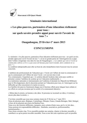 Les plus pauvres, partenaires d'une éducation ... - ATD Quart Monde