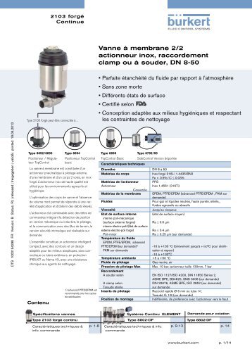 Vanne à membrane 2/2 actionneur inox, raccordement ... - Burkert