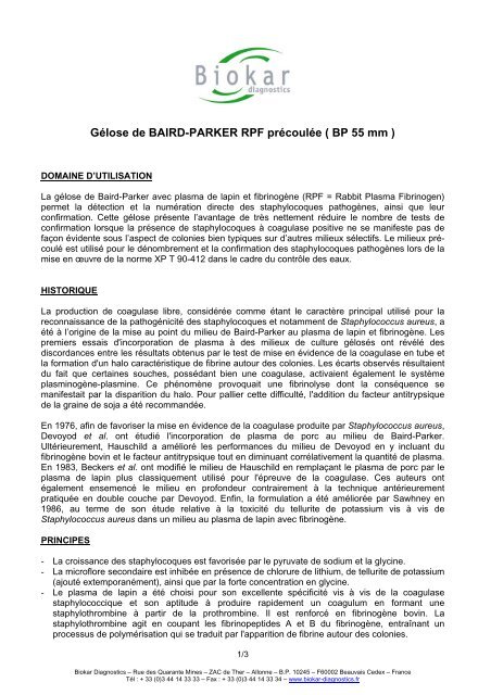 Gélose de BAIRD-PARKER RPF précoulée ( BP 55 mm ) - Solabia