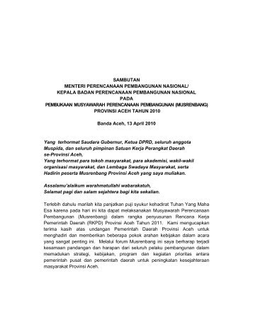 sambutan menteri perencanaan pembangunan ... - BAPPEDA Aceh