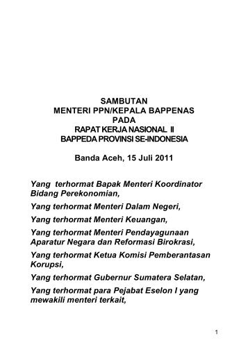 Pidato Menteri PPN - BAPPEDA Aceh