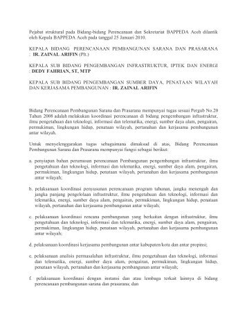 Bidang Perencanaan Pembangunan Sarana dan ... - BAPPEDA Aceh