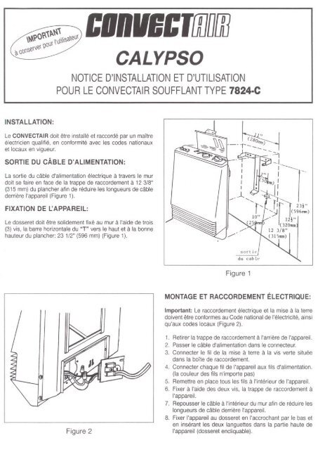 Notice D installation Calypso 7824 C Convectair