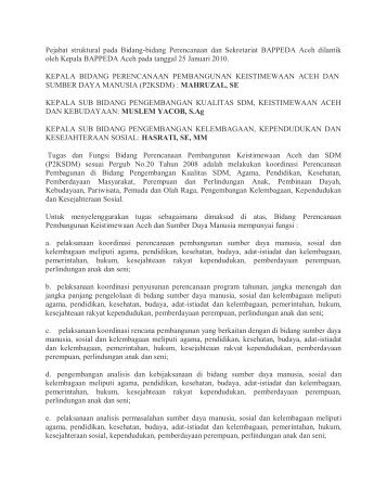 Bidang Perencanaan Pembangunan ... - BAPPEDA Aceh