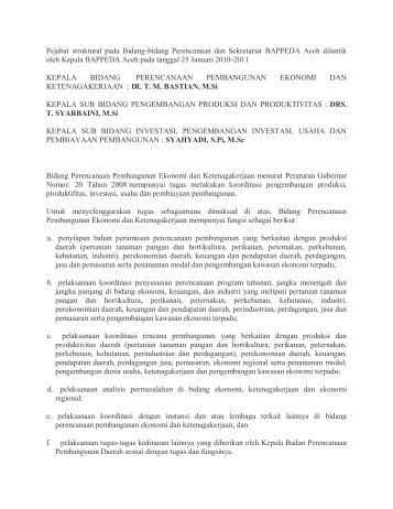 Bidang Perencanaan Pembangunan Ekonomi ... - BAPPEDA Aceh