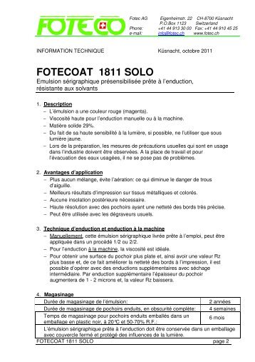 FOTECOAT 1811 SOLO - Sérigraphie Boutique